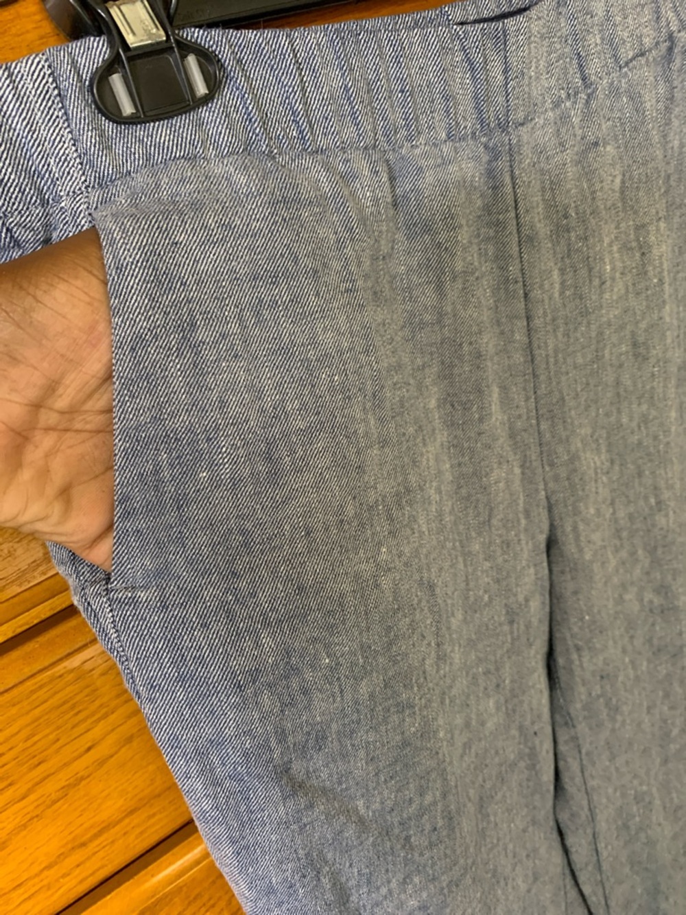 linen blend blue Chambray pull on wideleg mid-rise pull on pant lands’ End 10 - Picture 4 of 11